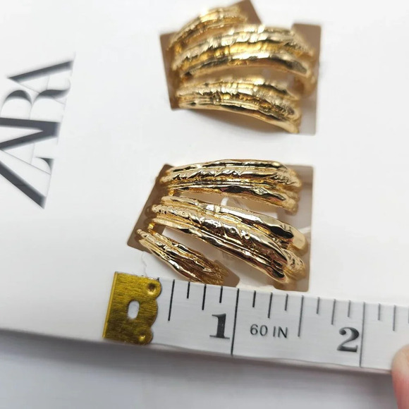 Zara Gold-Tone Textured Multi-Layered Triple Hoop Earrings - Picture 5 of 5